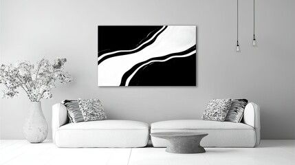 Modern Minimalist Living Room with Abstract Wall Art and Decor