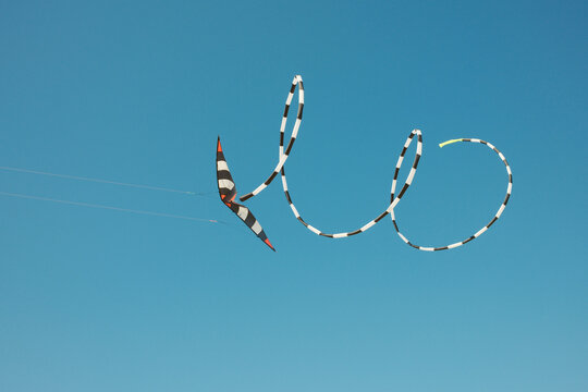 Two-line parafoil kite flying in the blue sky