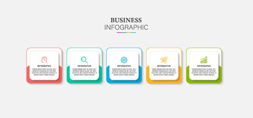 infographic template with 5 steps or options. Illustration presentation with line elements icons. Business concept design can be used for web, brochure, diagram
