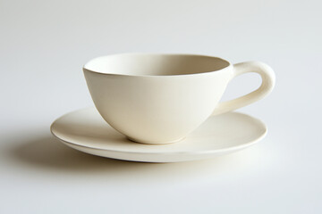 Fototapeta premium A Small Porcelain Tea Cup on a Subtle Light-Toned Surface.