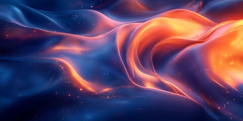 Obraz premium Abstract orange blue waves, glowing particles, digital art, website banner