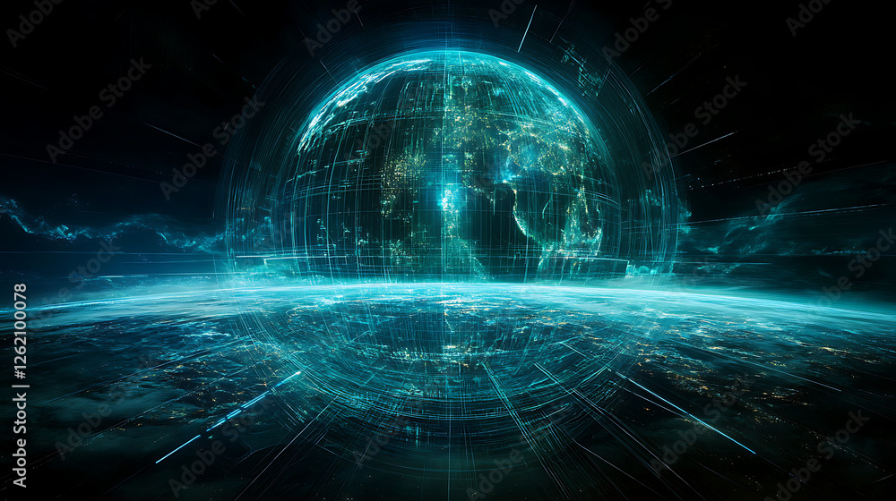 Poster digital earth network connectivity across the globe visual data transmission technology concept