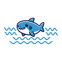 Cute cartoon  baby shark with wave