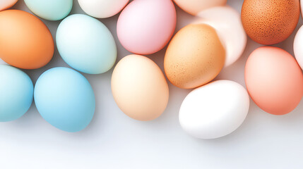 Diverse Assortment of Easter Eggs in Pastel Colors for Festive Holiday Backgrounds and Decorations