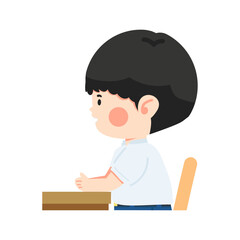Cartoon Illustration of a Boy Sitting at a Table