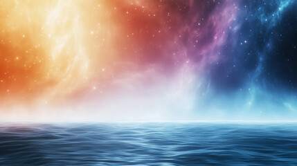 A mesmerizing fantasy landscape featuring an infinite waterfall floating in space, with a swirling rainbow nebula in the background. A surreal cosmic dreamscape full of wonder.