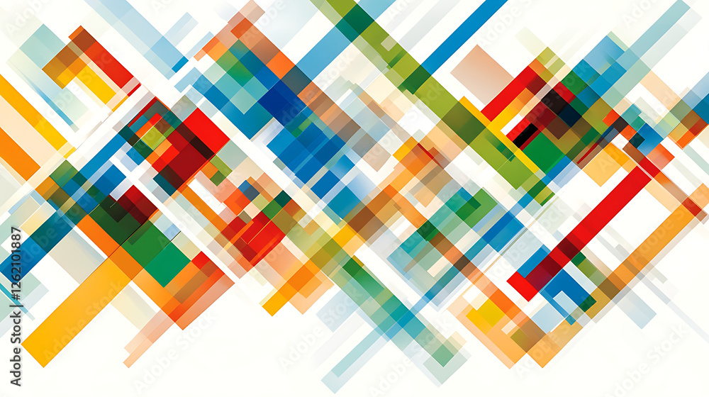 Poster dynamic composition of colorful transparent overlapping rectangles in abstract arrangement