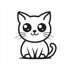 Obraz premium Cute Cat Line Icon Isolated on White Background
