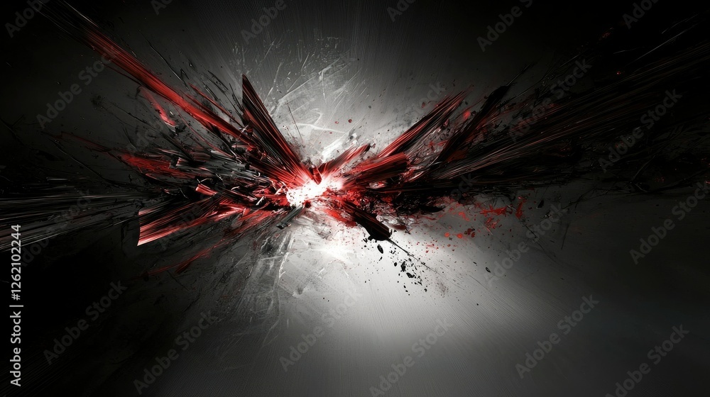 Poster abstract red and black explosion in dark background with light