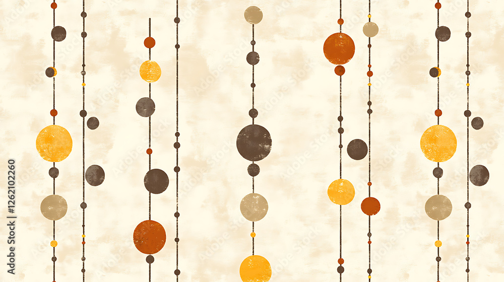 Poster earthy abstraction strings and circles wallpaper in warm tones with textured cream background