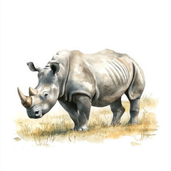 Obraz premium Watercolor rhino standing proudly in field