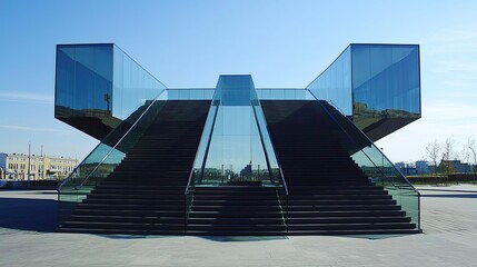 Modern Architectural Design with Glass and Stairs in Urban Setting