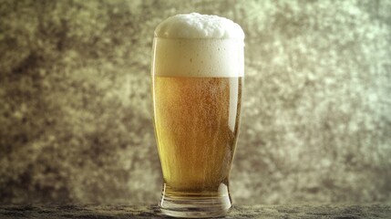 Beer in a frothy mug, foamy head on top, served at a bar or pub. Refreshing and social beverage for celebrations.