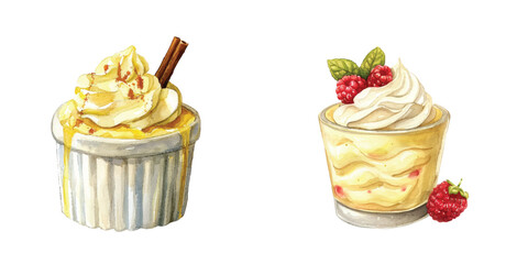 vanilla pudding watercolor vector illustration