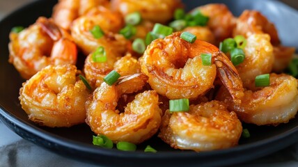 Delicious crispy shrimp garnished with fresh green onions