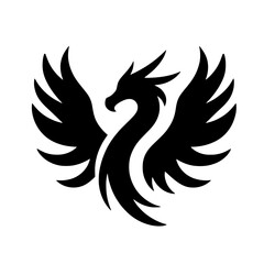 Winged Dragon Silhouette: A majestic silhouette of a dragon with outstretched wings, embodying power, mystique, and mythical creatures. The design is perfect for branding, tattoos.