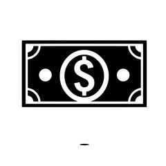 Dollar Bill Icon: A bold, minimalist icon depicting a single US dollar bill, perfect for representing finance, banking, or wealth.  The design is simple and clean.
