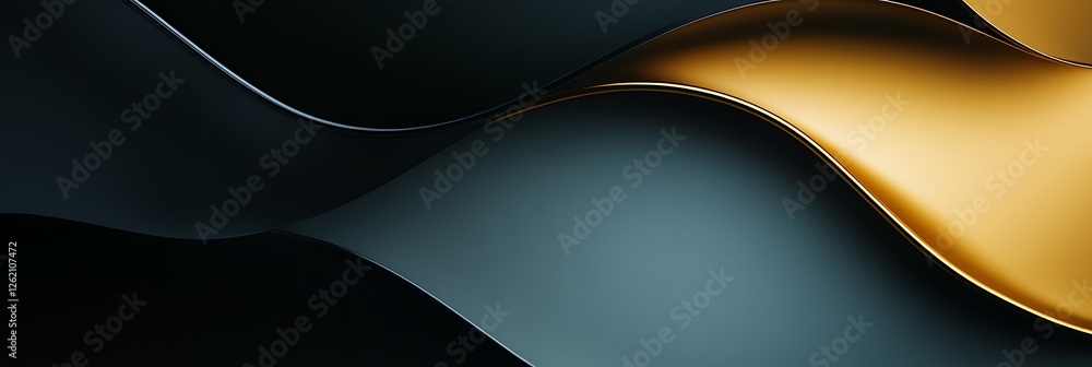 Poster golden abstract waves: fluid, elegant curves of deep black and rich gold create a luxurious and dyna