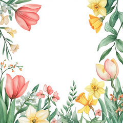 Fototapeta premium Floral watercolor frame with spring blooms radiating gentle beauty