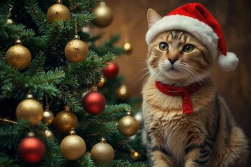 Obraz premium Lightning_XL_Playful_cat_enjoying_the_festive_spiri