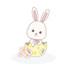 Cute Bunny with flowers and Easter egg illustration