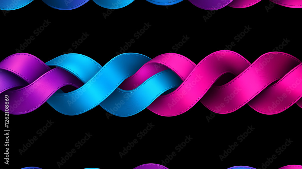 Poster Elegant Twisted Ribbon Interplay of Gradient Colors on Black Backdrop Digital Art Creation