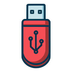 red usb flash drive storage memory data flat color vector illustration template design