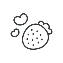 Cute strawberry with hearts icon. Abstract romantic emoji symbol. Kawaii St. Valentine day sticker. Hand drawn monochrome illustration isolated on a white background. Vector 10 EPS.