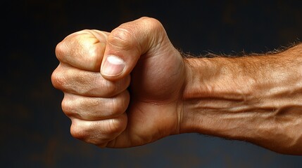 Close-up of a clenched fist showcasing strength and determination against a textured background