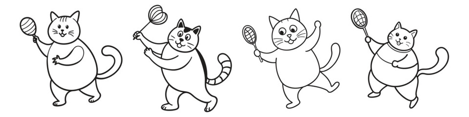 Obraz premium Chubby Playful Cat Playing Badminton Collection Set