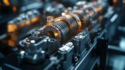 Fototapeta premium Automated machines are actively assembling engine and transmission components at a car manufacturing facility, demonstrating precision engineering and innovation in production