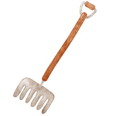 Rake gardening tool watercolor clip art illustration