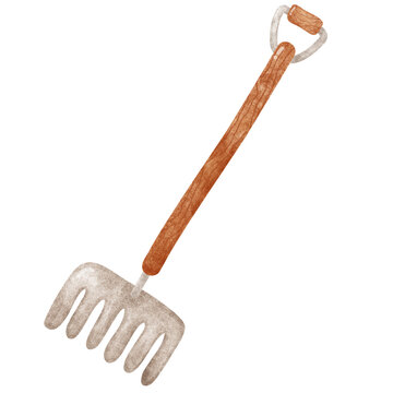 recommend clip art: Rake gardening tool watercolor clip art illustration
