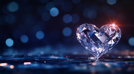 3D Diamond Heart Pulse Animated 3D crystal heart beating with diamond-like shine on dark background, seamless loop. Sparkling jewel heart rhythm, glowing precious gemstone pulse an