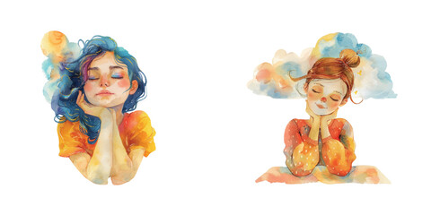 woman dreaming watercolor vector illustration