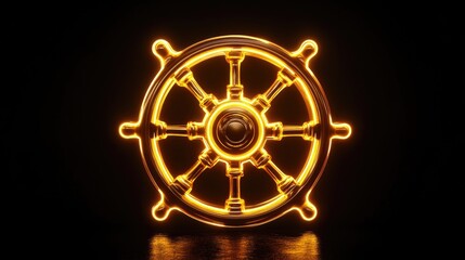 Fototapeta premium An illuminated steering wheel, possibly from a vehicle's dashboard, symbolizing driving or transportation and the technology behind it.