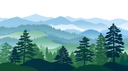 Fototapeta premium Evergreen Forest Layers in Gradient Blue and Green Mountain Range Vector Illustration Scenery