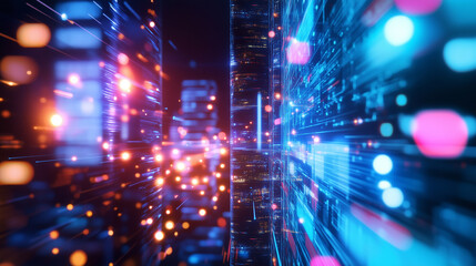 Fototapeta premium Machine Learning, AI Systems, and IoT Automation A futuristic concept showing machine learning algorithms, neural networks, and IoT automation systems interacting within a smart ci