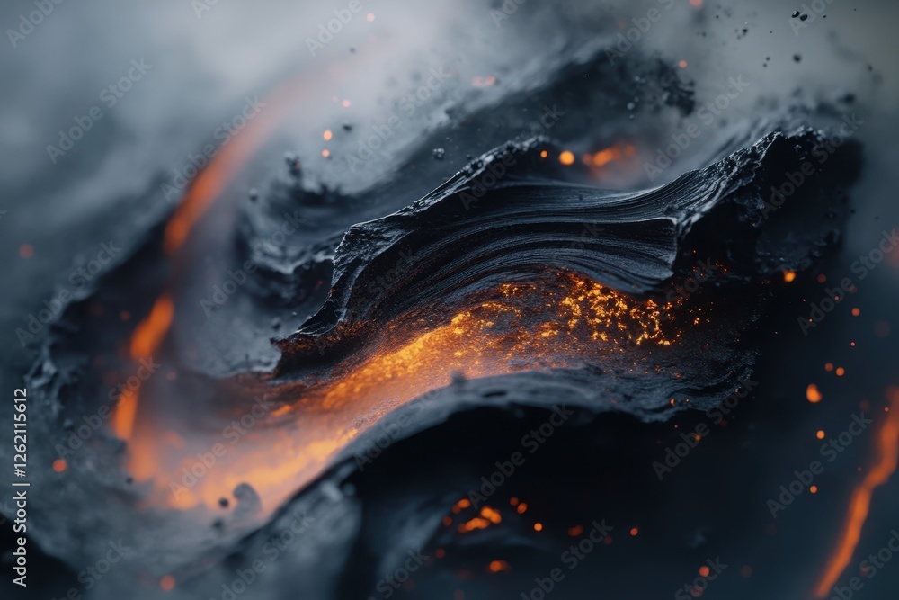 Poster particles curling like smoke in a mesmerizing display of fiery orange and dark textures, 4k particle