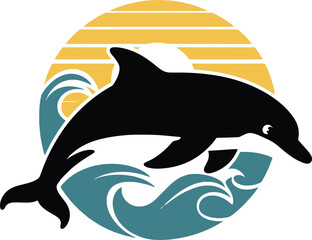 Black silhouette of a dolphin vector art design
