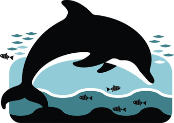 Obraz premium Black silhouette of a dolphin vector art design