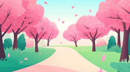 Pink Cherry Blossom Trees Line A Spring Path
