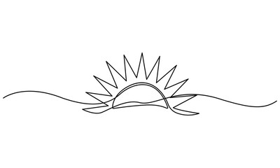 Continuous line drawing of a sunrise over water