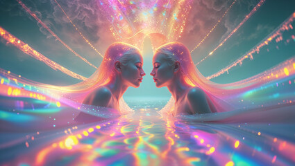 Surreal Fantasy Twin Reflection with Ethereal Light