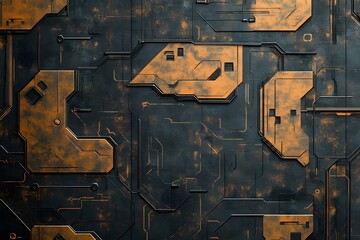 Intricate Technological Patterns in Metallic Hues   Captivating Digital Art of Circuit Board Textures