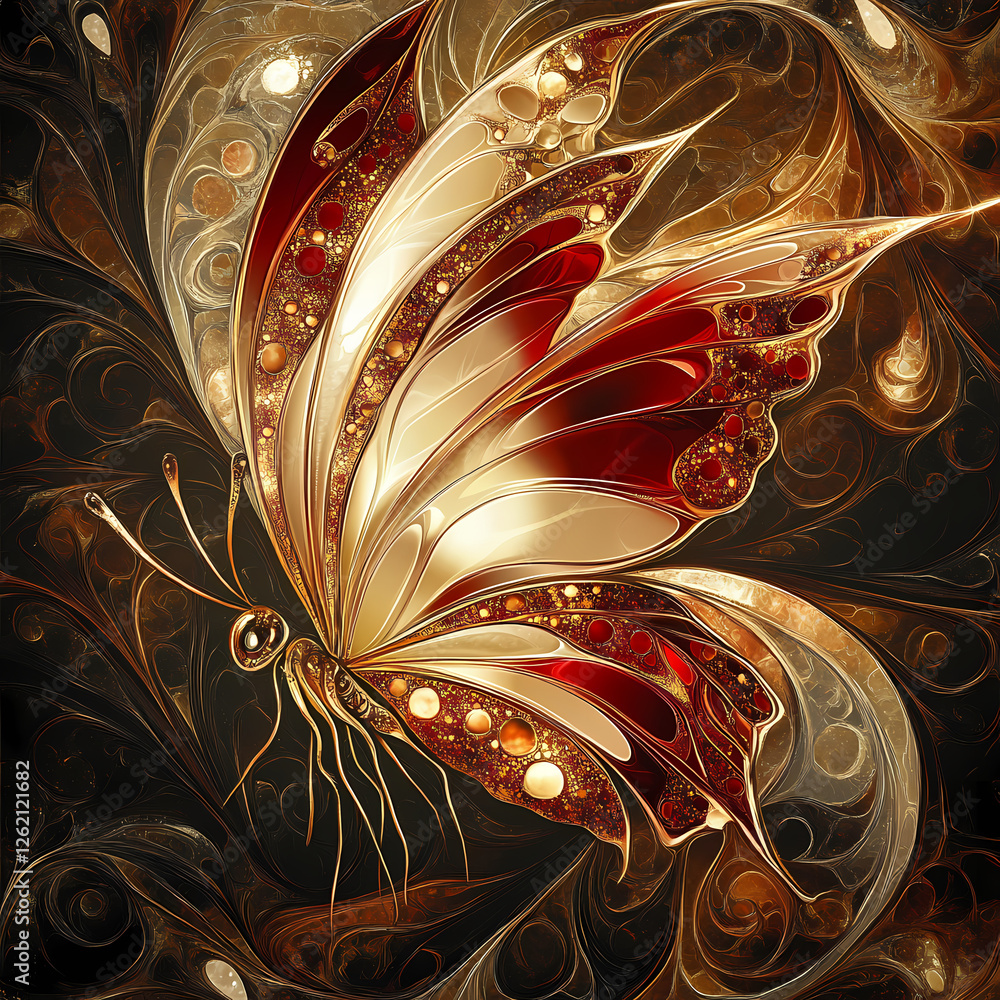 Poster unique butterfly design with intricate patterns and warm colors. generative ai