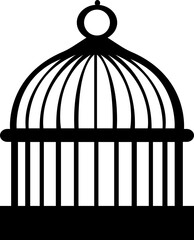 Bird cage icon.Set of closed empty bird cage silhouette icon vector illustration design.Metal animal transport hanging prison cages. Depicted without birds symbol of freedom and space.