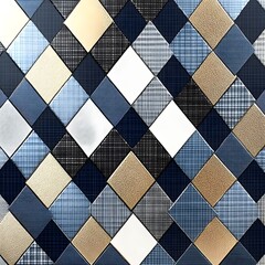 Geometric Mosaic Pattern with Intersecting Checkered Tiles in Blue Gray and Beige Tones