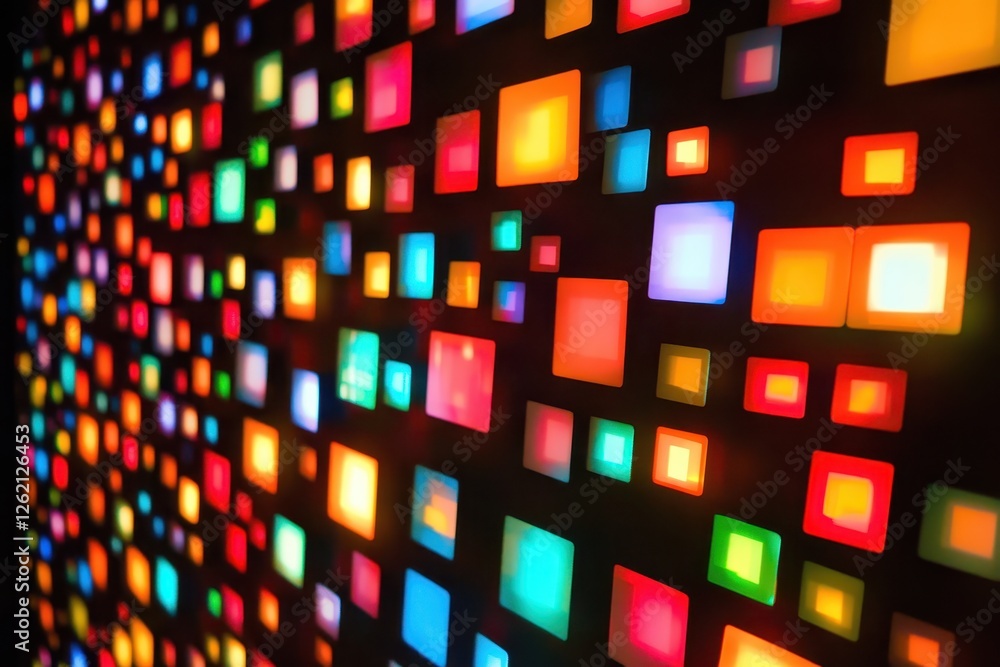 Aufkleber colorful neon squares move towards the viewer in an abstract visual display highlighting vibrant int