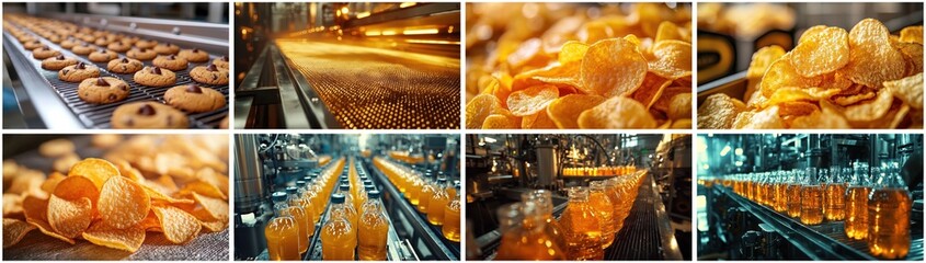 Industrial Food Production: Golden Brown Cookies and Cereal on Conveyor Belts
